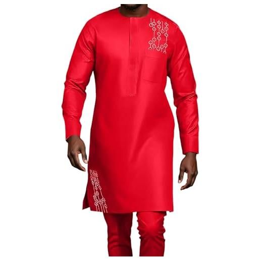 Vhersily abito da uomo africano a maniche lunghe dashiki con stampa e pantaloni dorati, vestito tradizionale 2 pezzi arabi islamici caftano etnici da preghiera morbido da sposa confortevole