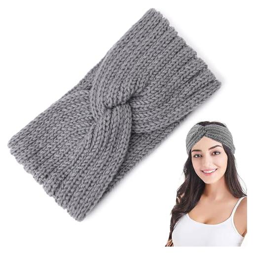 2 Pezzi Fasce Per Capelli Donna Inverno In Maglia - Paraorecchie Elastiche Morbide, Copri Orecchie Annodato (Nero E Grigio) - 3
