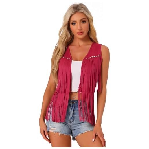 Allegra K gilet con frange da donna aperto sul davanti abiti anni '70 cardigan con nappe in finta pelle scamosciata giallo s