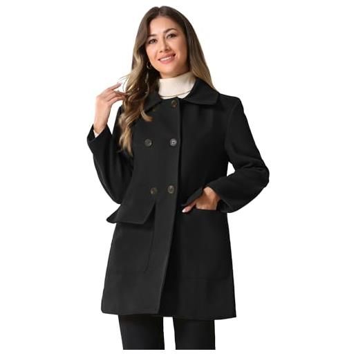 Allegra K - cappotto invernale da donna a doppio petto, a maniche lunghe - blu - xl