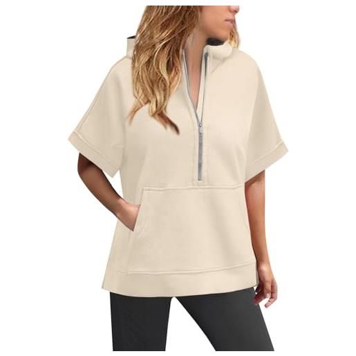 Felpa Con Cappuccio Donna ISEEGZ In Cotone Con Zip Intera | Foderata In Pile, Morbida, Con Tasca Per Il Pollice, Bianca, Taglia Small