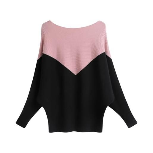 zidiau dolman, maniche a pipistrello, con scollo a barchetta, largo, lavorato a maglia, maglioni, per donna, taglia unica, b rosa, taglia unica