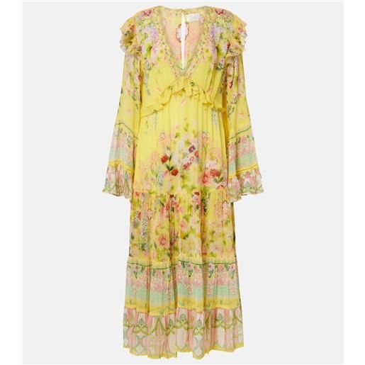 Camilla abito midi in chiffon di seta con stampa e volant