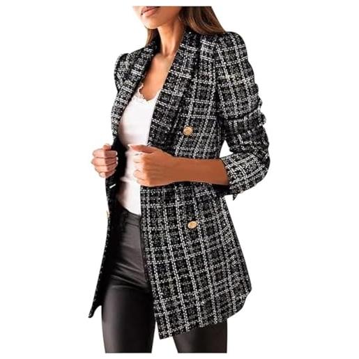 Generico blazer doppiopetto elegante da donna con revers e stampa a quadri giacca casual comoda e alla moda stile retrò da ufficio a maniche lunghe (marrone, xl)