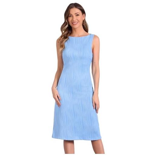 Allegra K tubino elegante donna abito senza maniche vestito da ufficio lavoro strutturato con scollo a barca azzurro l