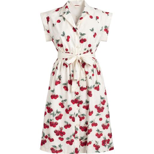 TWINSET abito longuette chemisier in popeline con stampa ciliegie