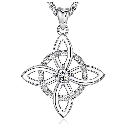 Collana Con Ciondolo Nodo Delle Streghe Celtico In Argento 925 E Pietra Di Luna - Gioiello Significato Protezione, Regalo Donna