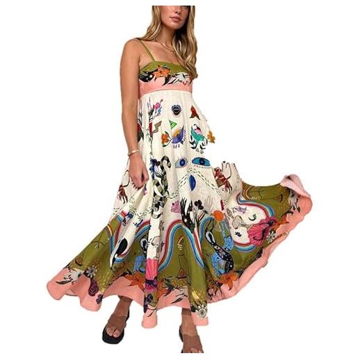 ENENEN abito sottoveste estivo con stampa graffiti abito senza maniche in cotone e lino con orlo stampato