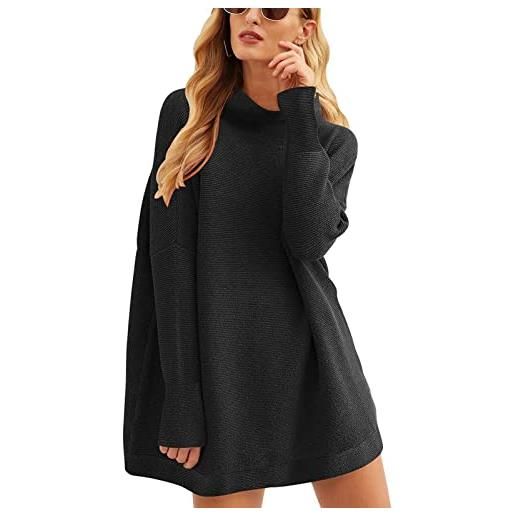 Greensen maglione a maniche lunghe con maglione a maniche lunghe causale allentato da donna maglione oversize dolcevita maglione a pipistrello pullover in maglia felpa a maglia larga(l-nero)