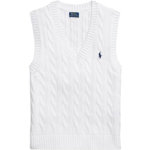 Polo Ralph Lauren gilet in maglia con scollo a v - bianco