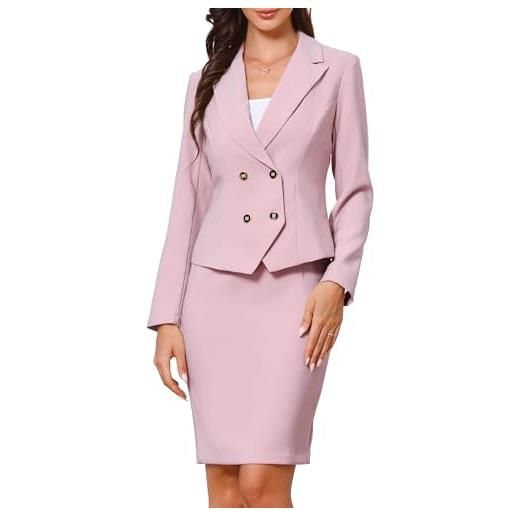 Allegra K completo da donna in 2 pezzi completo da ufficio formale con gonna e risvolto a punta a maniche lunghe rosa l