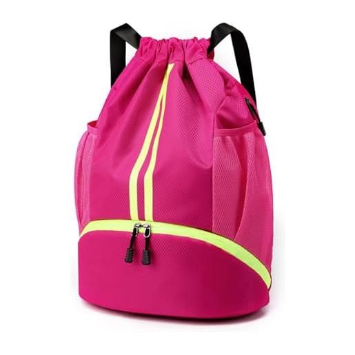SSDH borsa da palestra con coulisse, sacca sportiva impermeabile uomo donna con compartimento scomparto per scarpe, cerniera e tasche in rete per bottiglie d'acqua per sport nuoto viaggi (giallo)