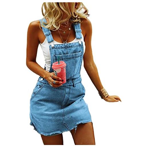 Loalirando salopette donna estiva denim tuta jumpsuit elegante senza maniche pantaloncini/gonna con tasche jeans casual slilm fit s-xxl (gonna&grigio, l)