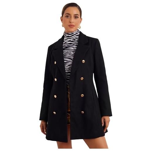 Allegra K soprabito invernale da donna per cappotti doppiopetto cappotti con risvolto classico nero xs