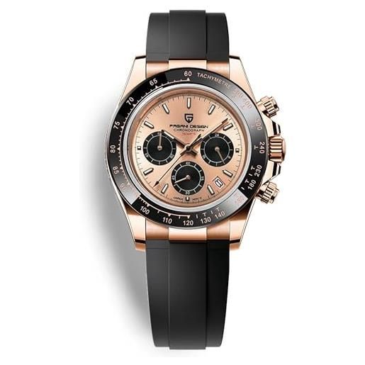 Tiong Orologio da uomo, luminoso, impermeabile, al quarzo da uomo, quadrante in vetro curvo, numeri forti, con cinturino in pelle classica, Zirconia cubica marrone