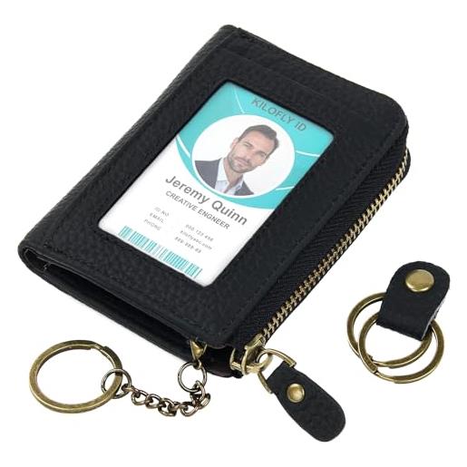 kilofly porta carte di credito in vera pelle + portachiavi organizer per cavi