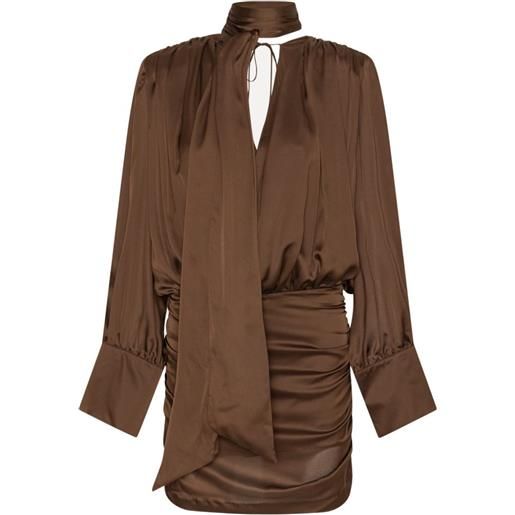 ROTATE BIRGER CHRISTENSEN abito in chiffon ls marrone scuro con scollo a v