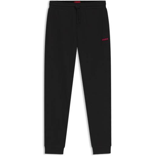 HUGO pantaloni del pigiama in misto cotone con logo ricamato, nero