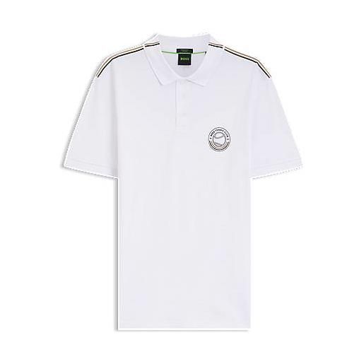 BOSS polo in cotone elasticizzato con logo ispirato al tennis, bianco