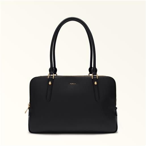 Furla giulia borsa boston l nero nero pelle stampata + camoscio donna