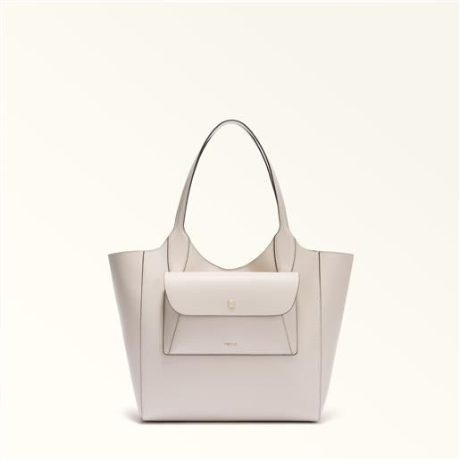 Furla lea borsa shopping m lino beige pelle stampata donna