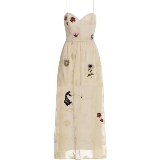 Agua Bendita abito lungo con ricamo a fiori - toni neutri