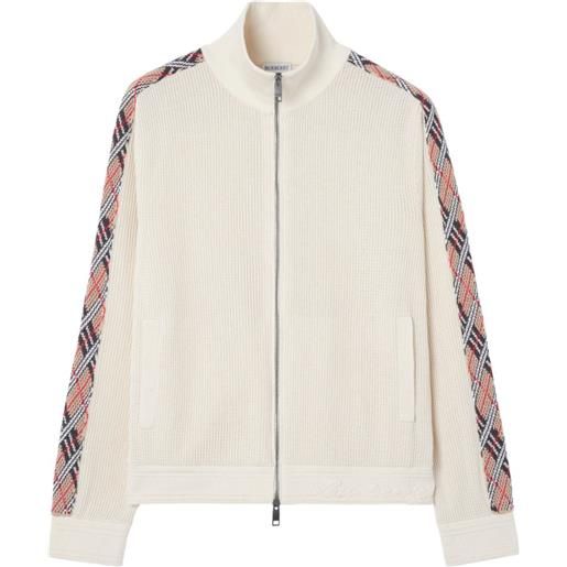 Burberry giacca sportiva in cotone con finiture check - toni neutri