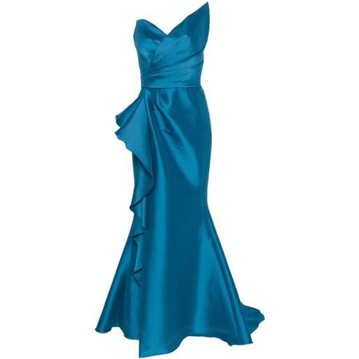 Marfil Barcelona abito lungo senza spalline con ruches - blu