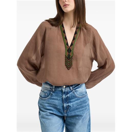 Bazar Deluxe blusa con scollo a v - marrone
