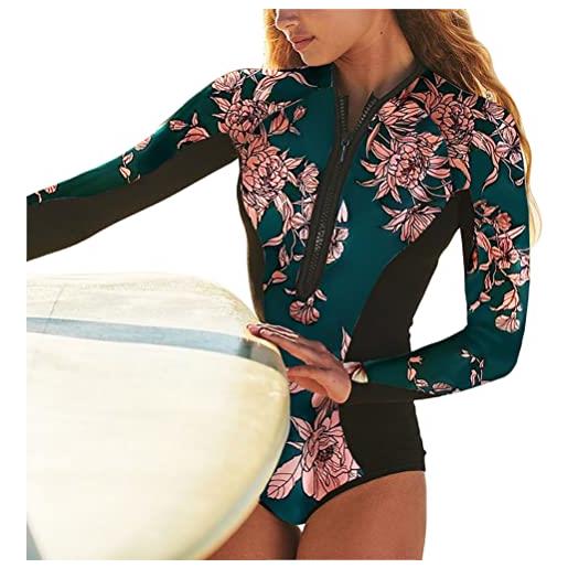 FEOYA Costume Intero Donna Manica Corta Con Zip: Rash Guard Con Imbottitura Per Nuoto E Surf - Protezione UV, Tessuto Anticloro - Monokini Elegante Per Spiaggia