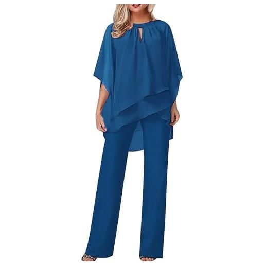 Generic plus size madre della sposa abiti due pezzi chiffon camicia e pantaloni a vita alta tuta 2 pezzi festival outfit elegante retrò fluente cena abiti cocktail matrimonio ospite pantaloni abiti, blu, xl