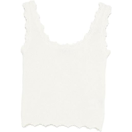 Low Classic top smanicato con orlo a smerlo - bianco