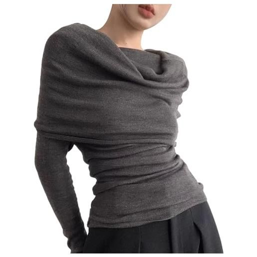 Hanaoops camicia da donna a maniche lunghe con spalle scoperte maglietta aderente sexy camicetta vintage partito maglia y2k tunica tops