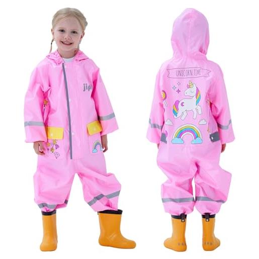 Hovkib tuta da pioggia per bambini ragazzi ragazze impermeabili un pezzo giacche da pioggia bambina motivo unicorno poncho antipioggia tuta impermeabile da fango 1-10 anni