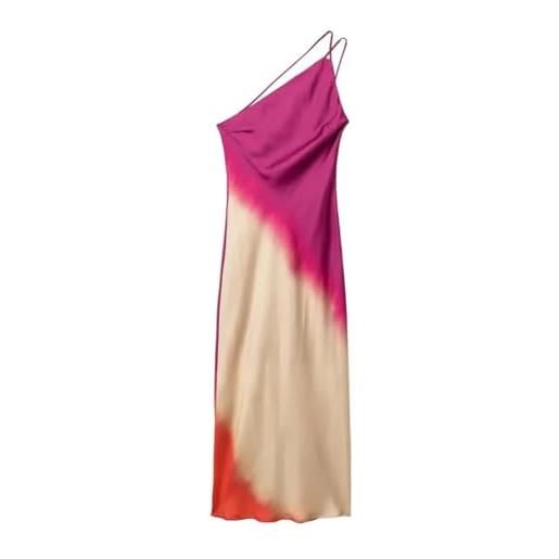 Generico abito midi tie-dye asimmetrico da donna - abito da festa con spalle scoperte, schiena scoperta e plissettato in rosso - xs(red, small)