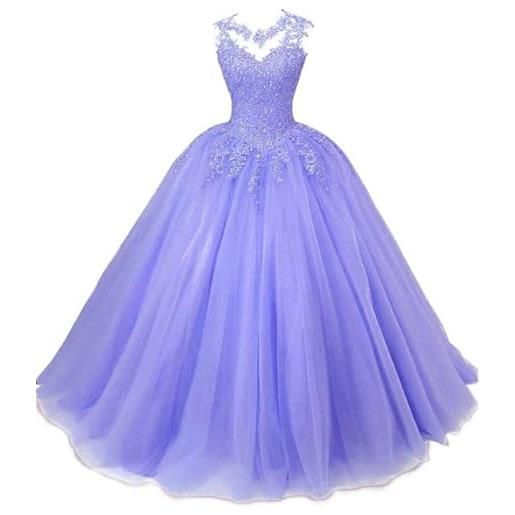 HAIBFJIN abiti da sera lunghi tulle abiti quinceañera pizzo applique abito da sfera abiti formali per adolescenti, lavanda, 40