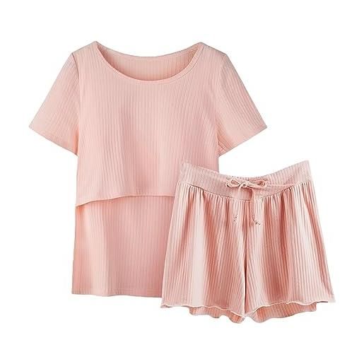 Nidddiv pigiama donna con abbottonatura pigiama maniche pigiameria allattamento donne camicia e set t baby maternità top pantaloni corti maternità abbigliamento per il parto, colore: rosa. , m