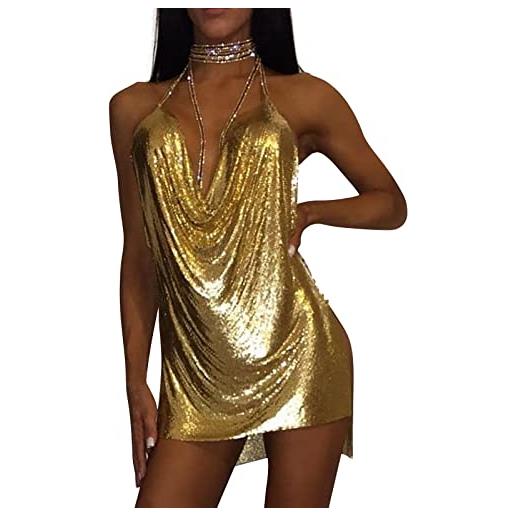 szvbofueck mini abito sexy corto v scollo a v profondo cintura addominale da donna per abito regolabile abito da donna con strass abito con glitter, c, s