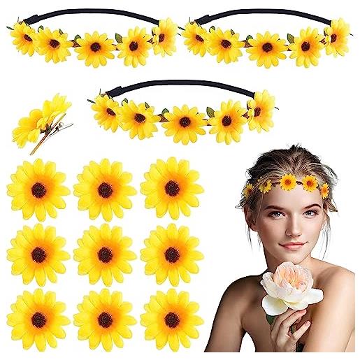 3 fasce per capelli con margherita, alla moda, corona di girasole, per matrimoni, festival, bohémien, accessori per donne e ragazze