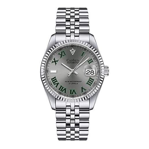FINNIAN CADISEN Orologio Automatico Uomo Con Cinturino In Acciaio Inox - Movimento NH35, Vetro Zaffiro, Impermeabile 200m, Lunetta Girevole, Notte Luminescente