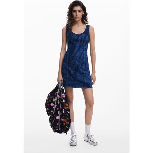 Desigual, abito in denim stampato, cotone, blu, l