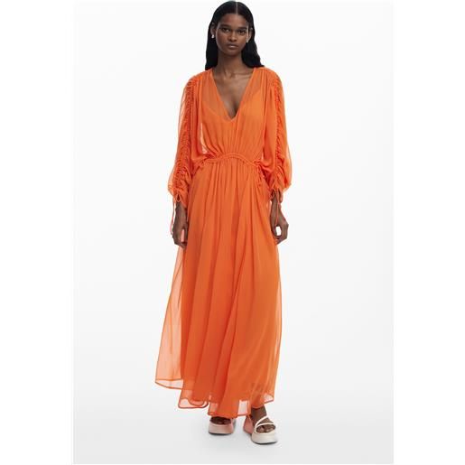 Desigual, abito lungo vaporoso, poliestere, arancione, l