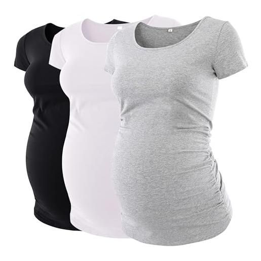 Love2Mi 3pcs camicia premaman maniche corte abbigliamento premaman t-shirt casual premaman top, nero, bianco, grigio, l