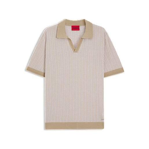 HUGO maglione in cotone e lino con colletto johnny, beige chiaro