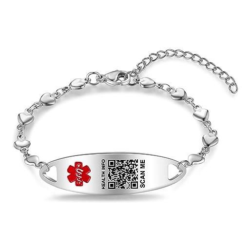 MiniJewelry Braccialetto identificativo per allergia medica, identificazione di emergenza, gioielli per sensibilizzazione alla salute, catena regolabile, Acciaio inossidabile, Nessuna pietra preziosa
