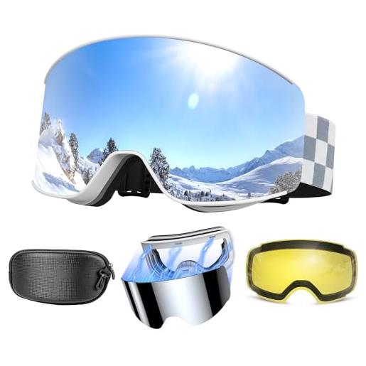Occhiali Da Sci Con Lenti Magnetiche Intercambiabili, OTG, Anti-appannamento, Protezione UV400 (Blu)