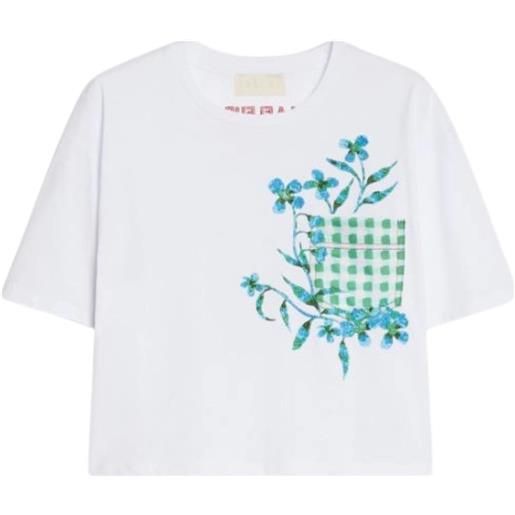 iBlues  t-shirt cropped in jersey di cotone con stampa e ricamo