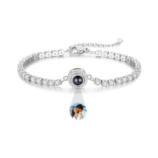 Bracciale Personalizzato Con Foto A Proiezione - Regolabile Con Magnete - Regalo Per Coppie Ti Amo - Argento 925