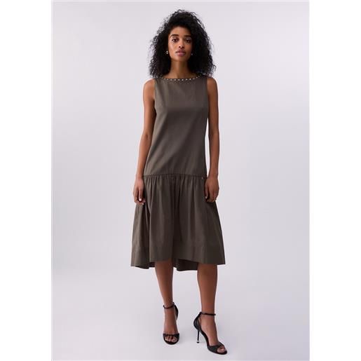 LIUJO liu jo abito lungo con castoni gioiello, verde oliva