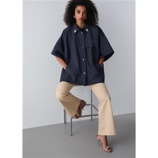 LIUJO liu jo poncho trench con ricami gioiello, blu scuro